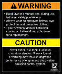 OPERATOR WARNING/FUEL CAUTION